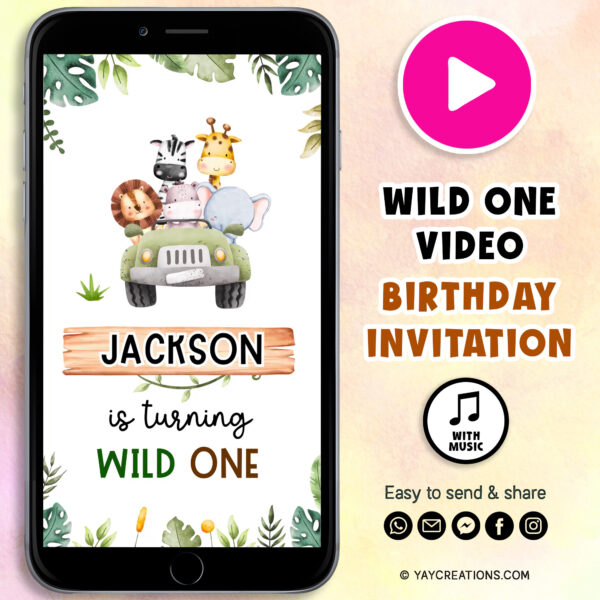 safari wild one birthday invitation video 1